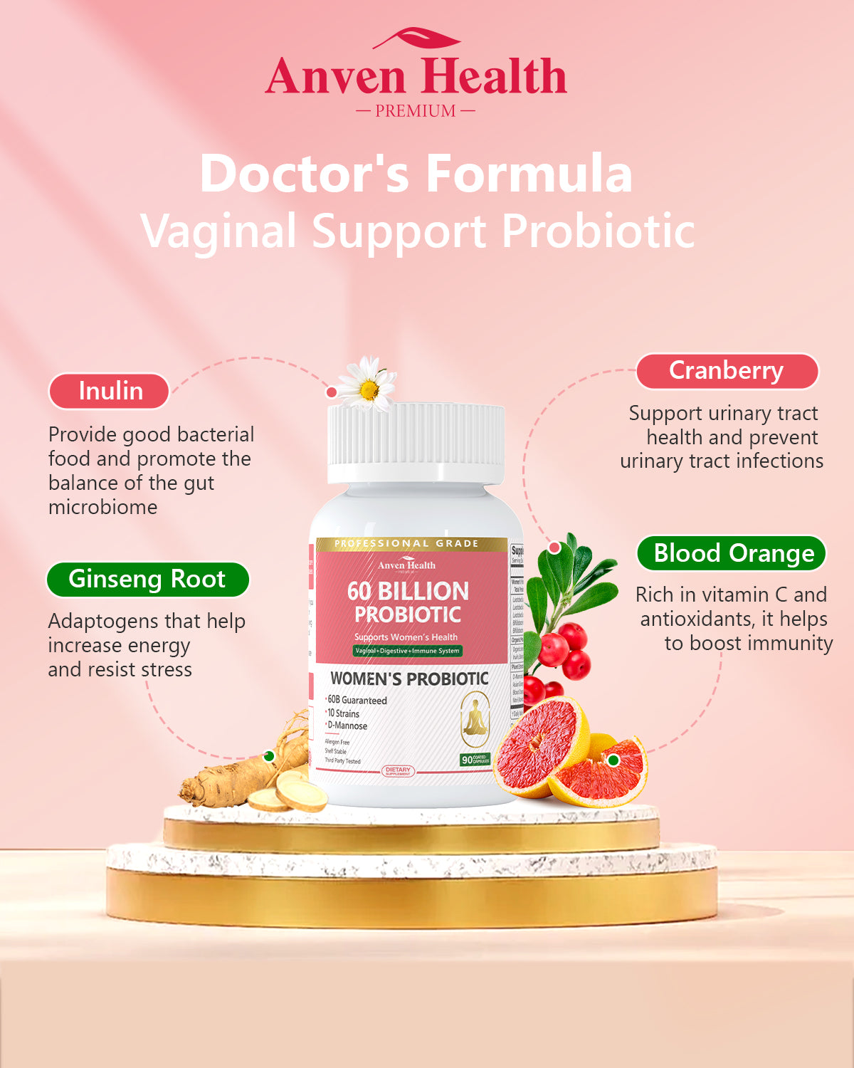 Probiotics for Women - 60 Billion Women's Probiotic & Organic Prebiotics with Cranberry Extract & D-Mannose for Gut, Digestive, Immune Health, Supports Vaginal and Urinary Wellness丨90 Veggie Caps