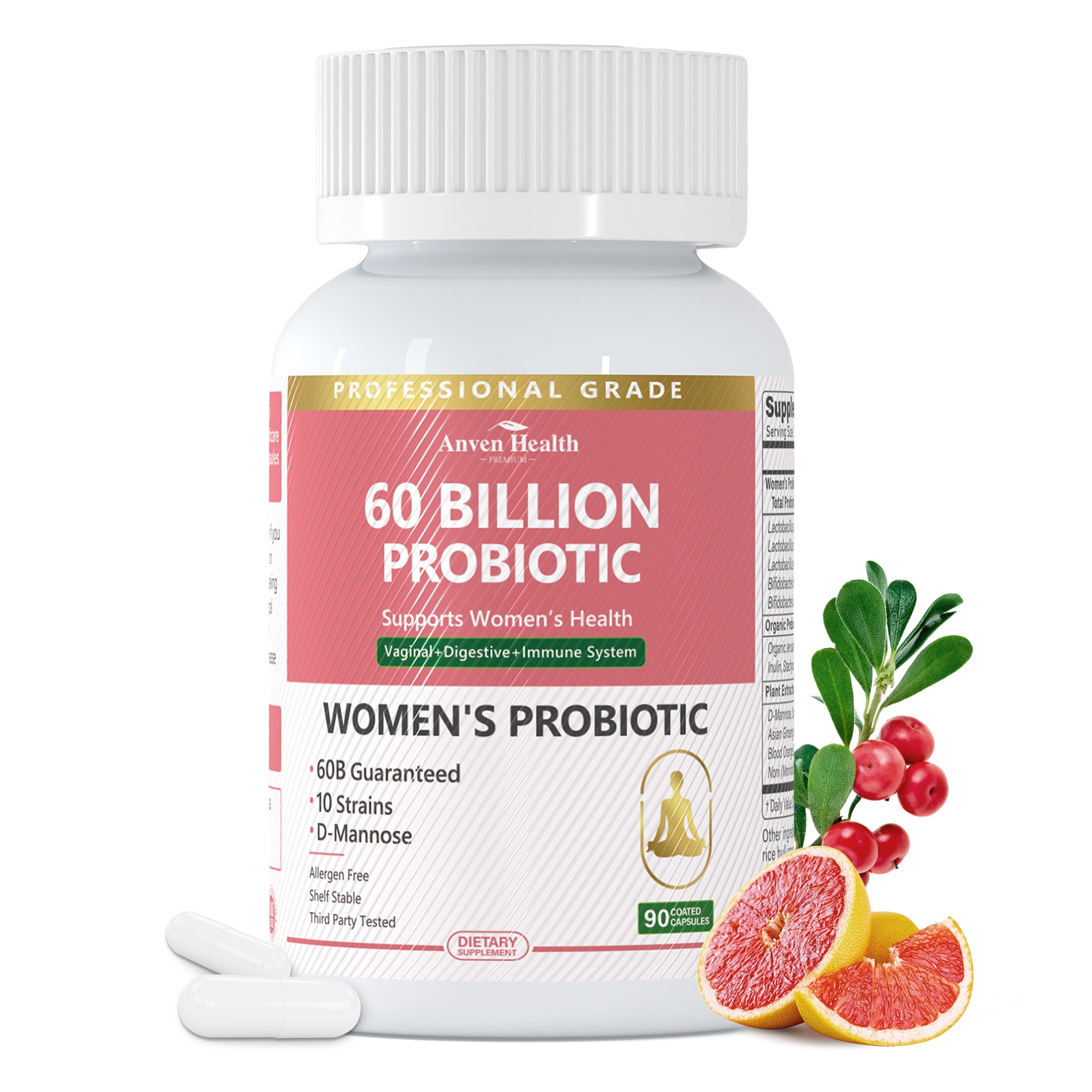 Probiotics for Women - 60 Billion Women's Probiotic & Organic Prebiotics with Cranberry Extract & D-Mannose for Gut, Digestive, Immune Health, Supports Vaginal and Urinary Wellness丨90 Veggie Caps