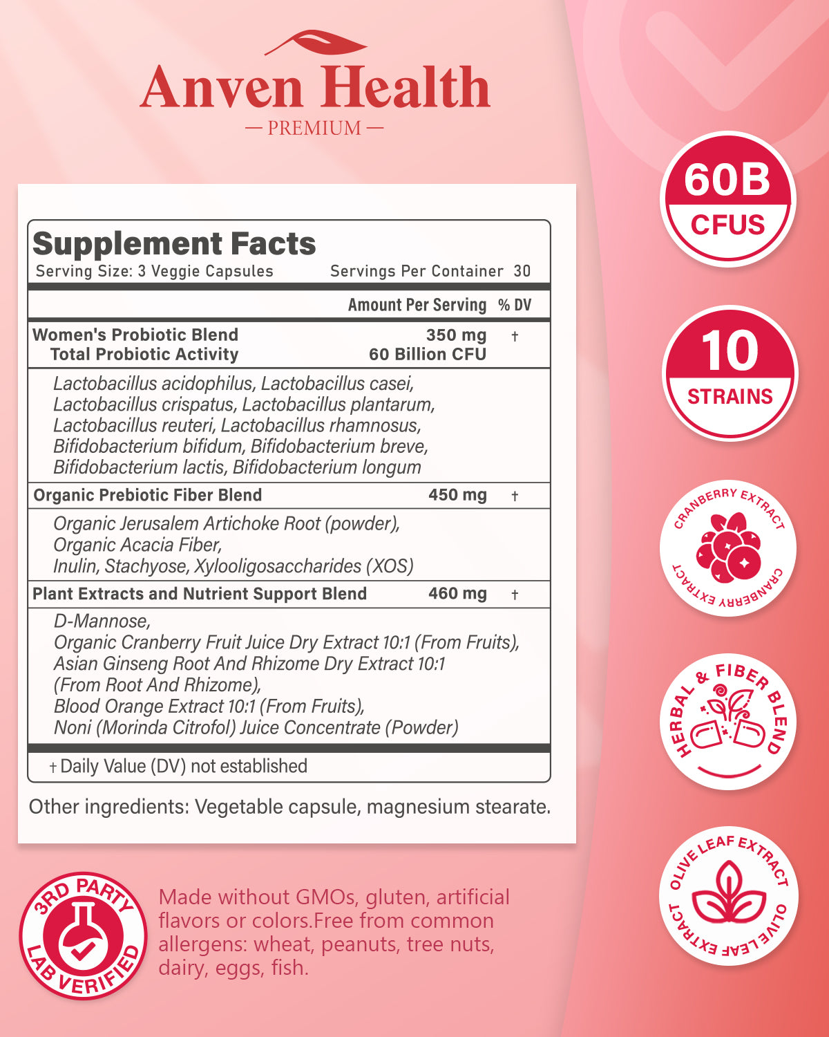 Probiotics for Women - 60 Billion Women's Probiotic & Organic Prebiotics with Cranberry Extract & D-Mannose for Gut, Digestive, Immune Health, Supports Vaginal and Urinary Wellness丨90 Veggie Caps