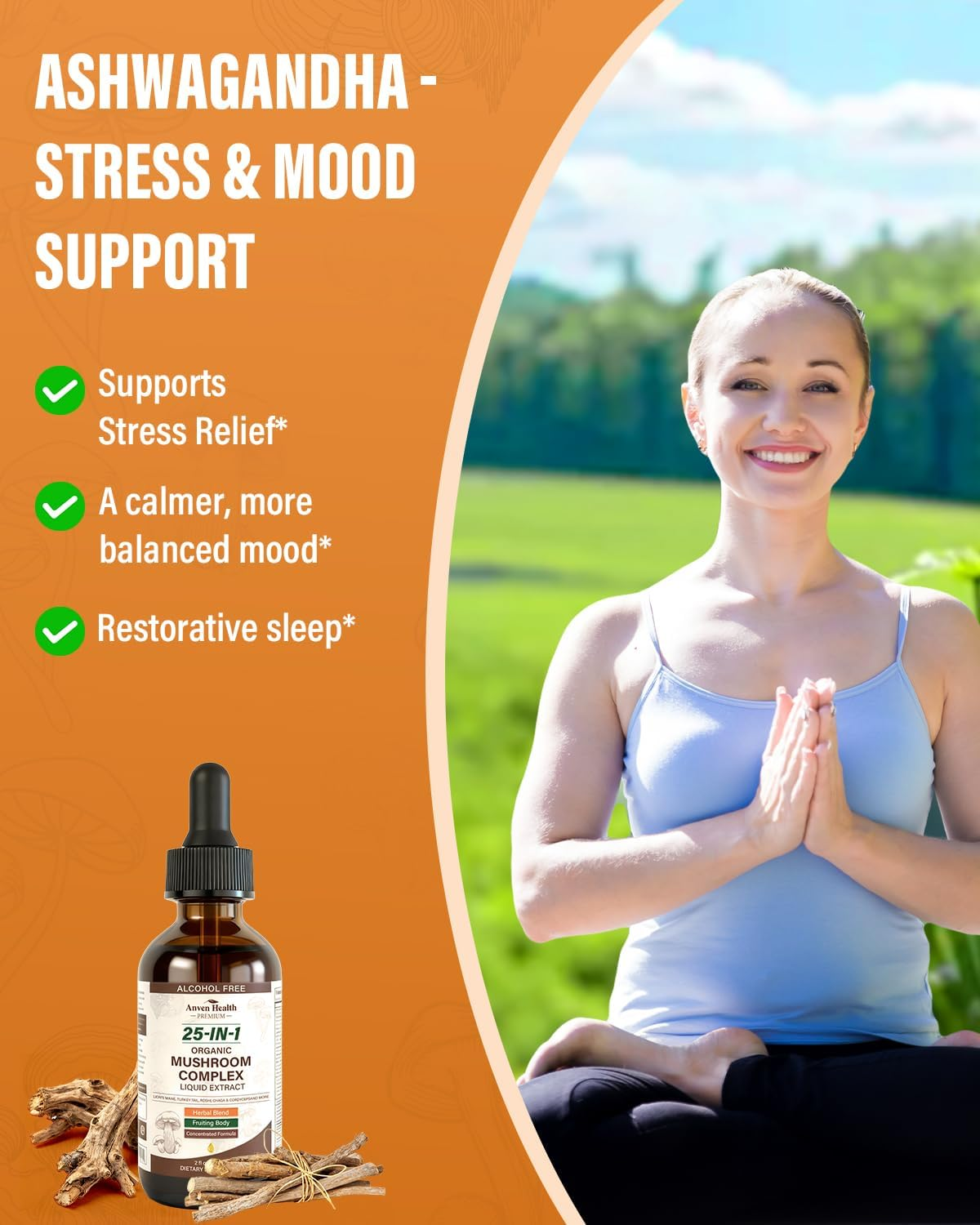 25-in-1 Organic Mushroom Complex Supplement Liquid Drops with Ashwagandha, Lion's Mane, Reishi, Chaga, Cordyceps, Turkey Tail Tincture for Immunity, Energy & Cognition