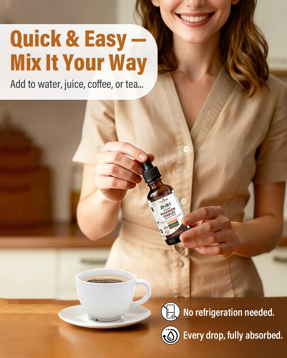 25-in-1 Organic Mushroom Complex Supplement Liquid Drops with Ashwagandha, Lion's Mane, Reishi, Chaga, Cordyceps, Turkey Tail Tincture for Immunity, Energy & Cognition