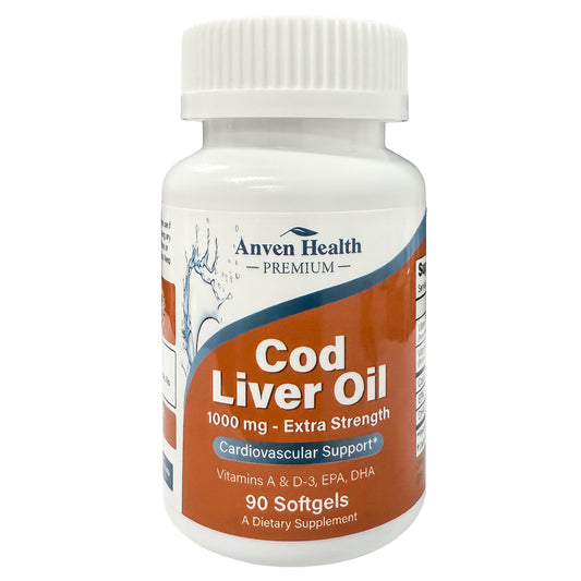 Cod Liver Oil Dietary Supplement - 1000mg extra Strength per serving for Cardiovascular Support 90 Capsules