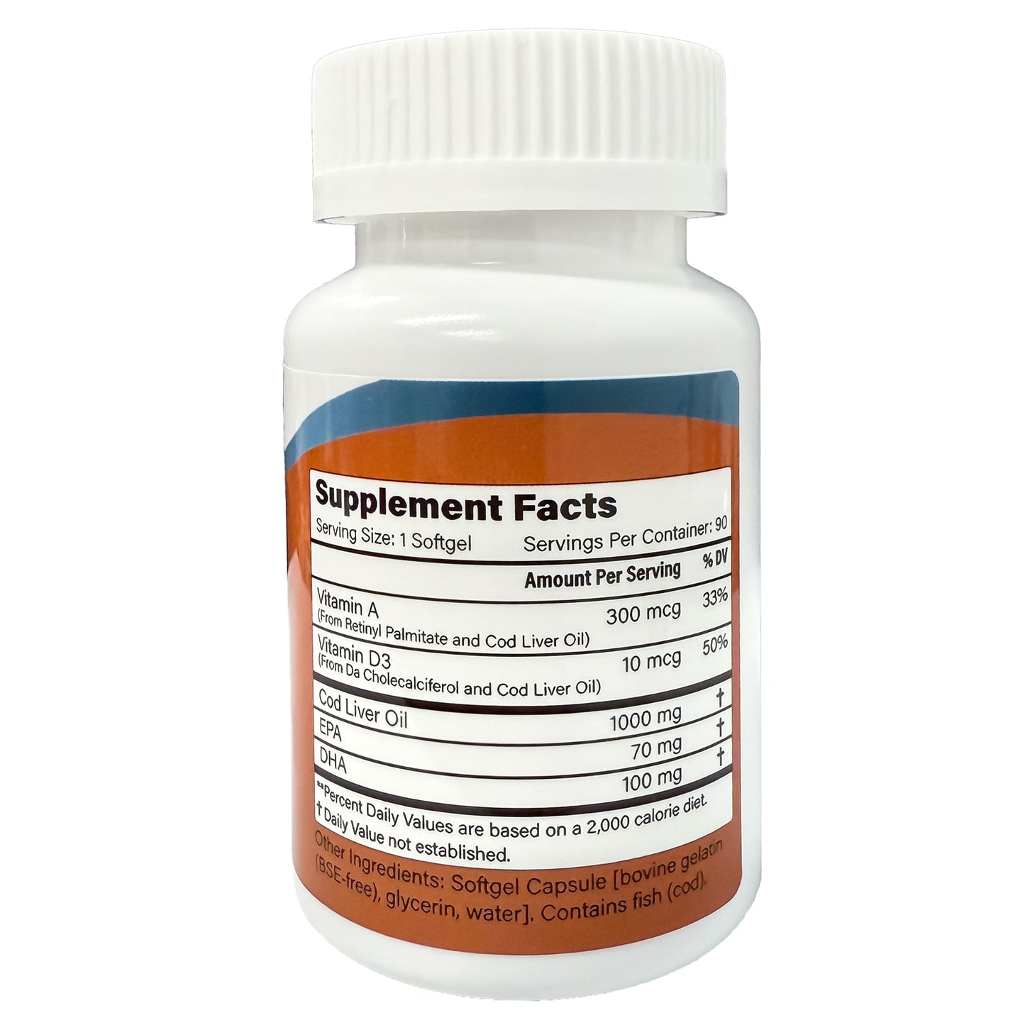 Cod Liver Oil Dietary Supplement - 1000mg extra Strength per serving for Cardiovascular Support 90 Capsules