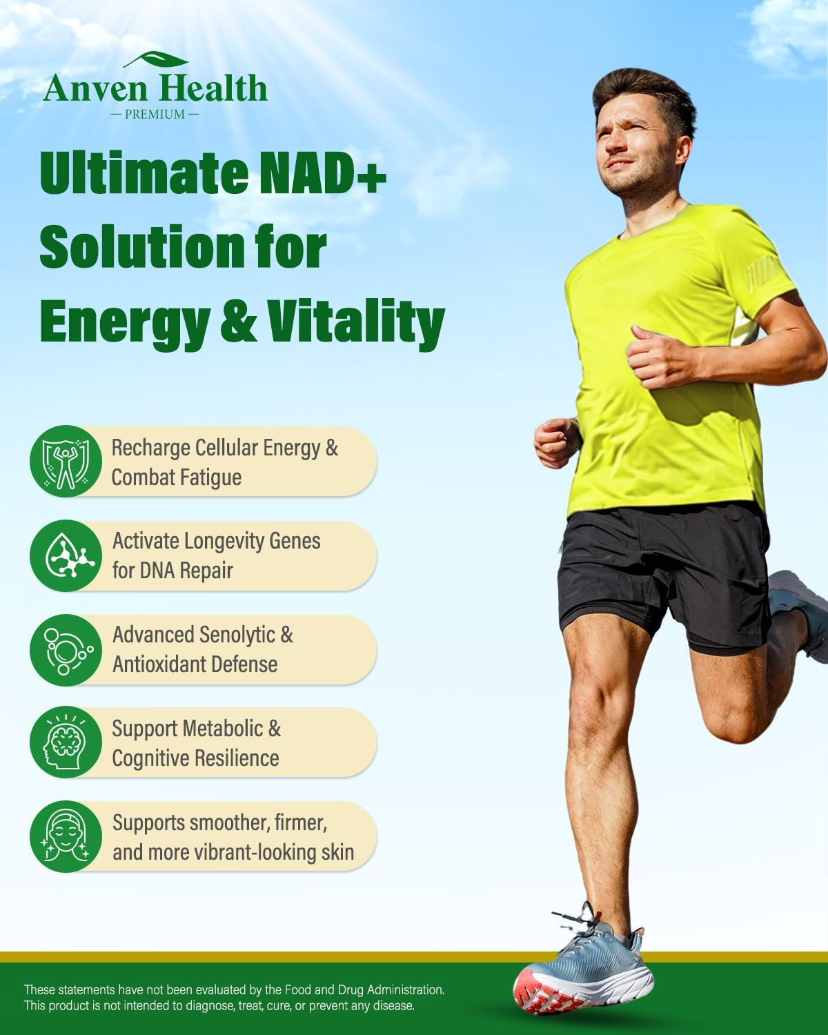Anven Health liposomal fisetin NAD+ solution for energy and vitality.