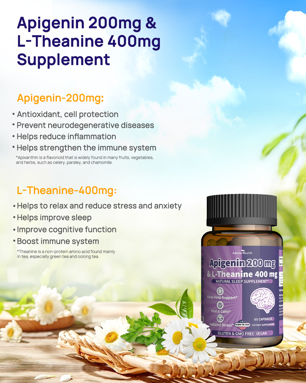 apigenin and L-theanine for good sleeping supplement