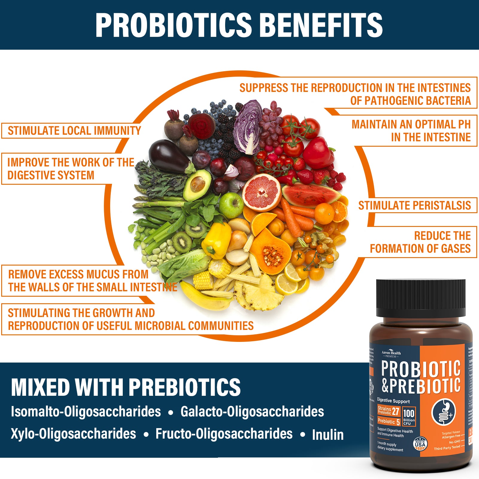 Probiotics for Women, Men, 100 Billions CFU, 27 Strains, 5 Prebiotics, Natural; Shelf Stable Probiotic Supplement with Organic Prebiotic, Acidophilus Probiotic; 60 Capsules